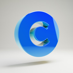 Fototapeta premium Volumetric glossy blue Copyright icon isolated on white background.