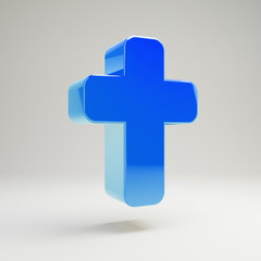 Volumetric glossy blue Cross icon isolated on white background.