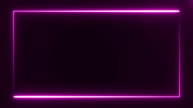 bright purple light neon frame on black background, abstract digital 3d rendering 4K video