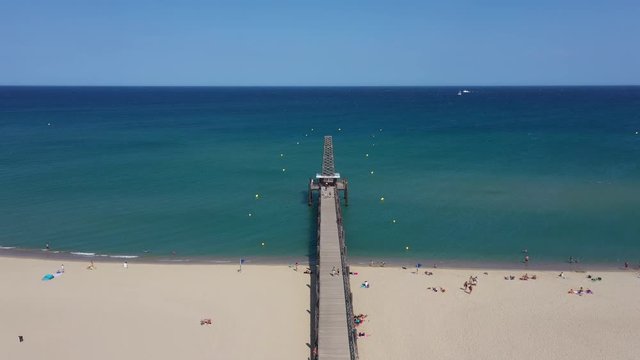 Ponton port Leucate aerial shot sandy beach mediterranean sea aerial view 