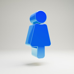 Volumetric glossy blue Female icon isolated on white background.