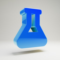 Volumetric glossy blue Flask icon isolated on white background.