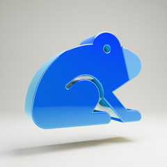 Volumetric glossy blue Frog icon isolated on white background.