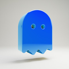 Volumetric glossy blue Ghost icon isolated on white background.