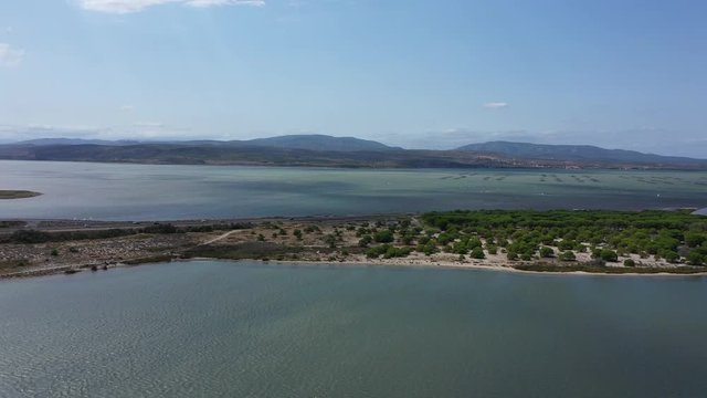 Leucate oyster farm aerial landscape with lake and mountains France Aude 