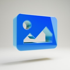 Volumetric glossy blue Image icon isolated on white background.