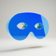 Volumetric glossy blue Mask icon isolated on white background.