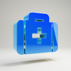 Obraz premium Volumetric glossy blue Medkit icon isolated on white background.