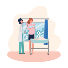 Isolated mother with baby and doctor design