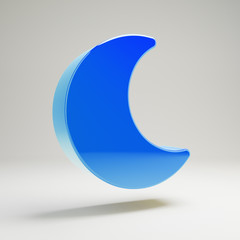 Volumetric glossy blue Moon icon isolated on white background.