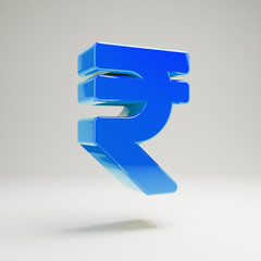 Volumetric glossy blue Rupee icon isolated on white background.