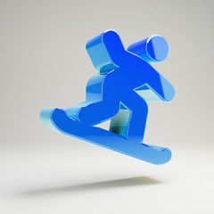 Volumetric glossy blue Snowboarding icon isolated on white background.