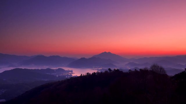 View of lake in mountains, Maizuru City, Kyoto Prefecture, Japan
