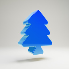 Fototapeta premium Volumetric glossy blue tree icon isolated on white background.