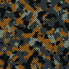 Seamless gray orange and black camouflage with canvas mesh military fashion pattern vector