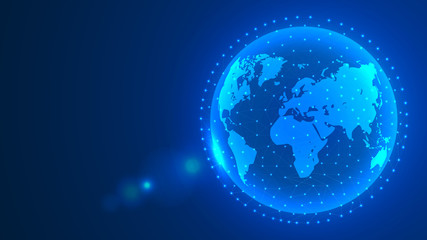 Fototapeta na wymiar Global network connection background, blue world map, vector