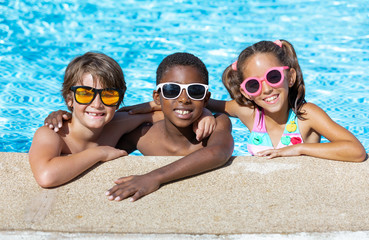 kids smiling and happy at the pool - 281709163