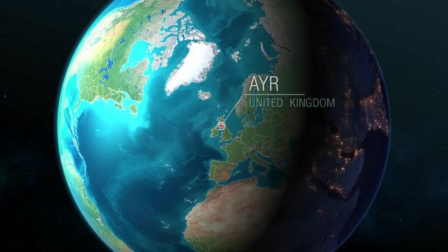 United Kingdom - Ayr - Zooming from space to earth