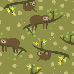 Seamless pattern with sloths. For fabric or wrapping paper. Vector graphics.