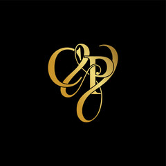 Initial letter C & P CP luxury art vector mark logo, gold color on black background.