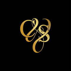 Initial letter C & S CS luxury art vector mark logo, gold color on black background.