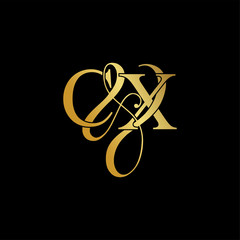 Initial letter C & X CX luxury art vector mark logo, gold color on black background.