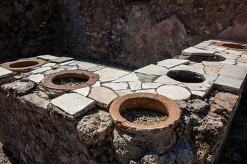 Kitchens in the houses of the ancient city of Pompeii