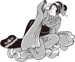 浮世絵　女性　その44　白黒