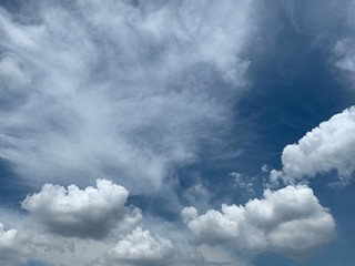 Beautiful white clouds with blue sky.Color shade gradient from white to blue for background wallpaper. 