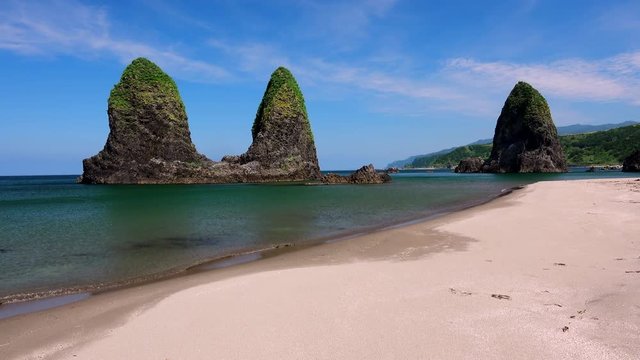View of beach and rock formations