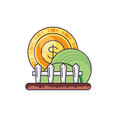 Obraz premium field with fence with money coin