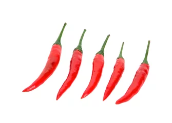 Fotobehang Red chilli peppers on white background © sucharat