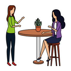 elegant businesswomen in table with houseplant