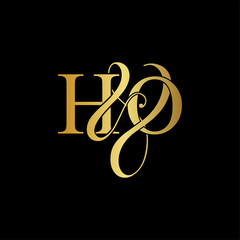 Initial letter H & O HO luxury art vector mark logo, gold color on black background.