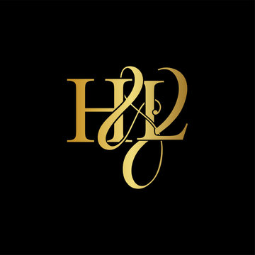 Initial letter H & L HL luxury art vector mark logo, gold color on black background.