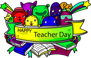 Hand drawn teacher day doodles design
