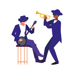 two male musicians musical instruments