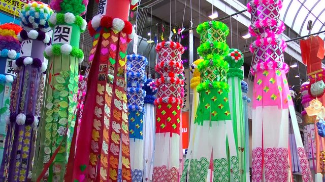 Colorful paper streamers hanging during Star festival