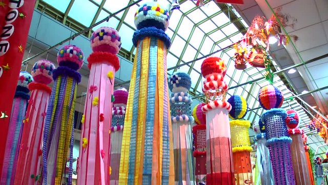 Colorful paper streamers hanging during Star festival