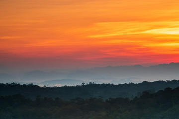 Beautiful sunrise in the Phu Lang ka national park, Nakhonphanom province, Thailand.