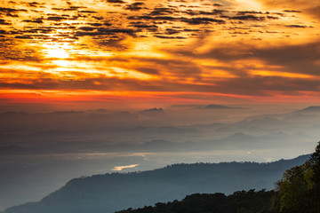 Beautiful sunrise on Phu Luang wildlife sanctuary, Loei province, Thailand.