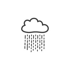 Picture of a cloud with heavy rain. Symbol of the weather. Vector drawing by hand in the style of a doodle.