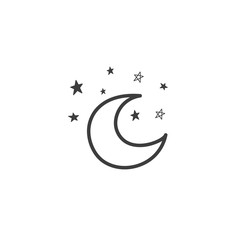 A drawing of a moon with stars. A symbol of the weather. Vector drawing by hand in the style of a doodle.