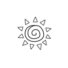 Ethnic drawing of the sun. A symbol of the weather. vector hand drawn illustration in the style of a doodle.
