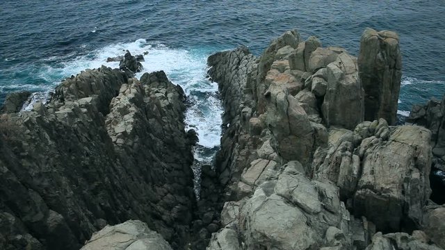 Waves strikes on rocky coastline, Awara, Ishikawa Prefecture, Japan