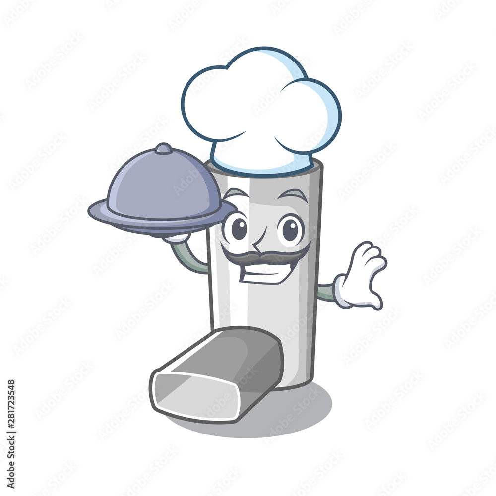 Sticker Chef with food asthma inhalers isolated in the mascot