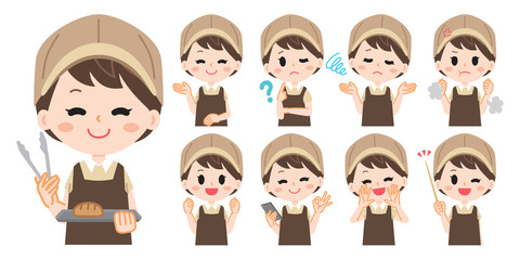 Illustration set of woman working in bakery