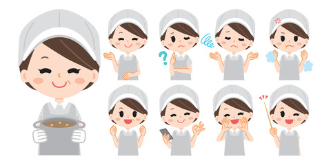 Aunt of school lunch illustration set