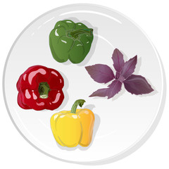 Tasty ripe bell peppers on white background. Vector illustration, separate layers per item