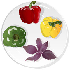 Tasty ripe bell peppers on white background. Vector illustration, separate layers per item